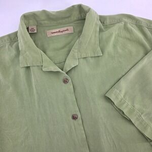 Tommy Bahama Men 2XB Sage Green Silk Tropical Jacquard Camp Shirt Short Sleeve